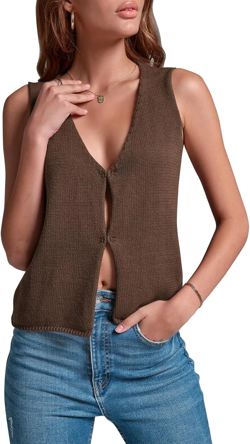 BZB Sweater Vest Women 2025 Summer Basic Tank Tops Crochet Knit Vests Sexy Sweater Sleeveless Vest Top