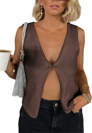 BZB Sweater Vest Women 2025 Summer Basic Tank Tops Crochet Knit Vests Sexy Sweater Sleeveless Vest Top