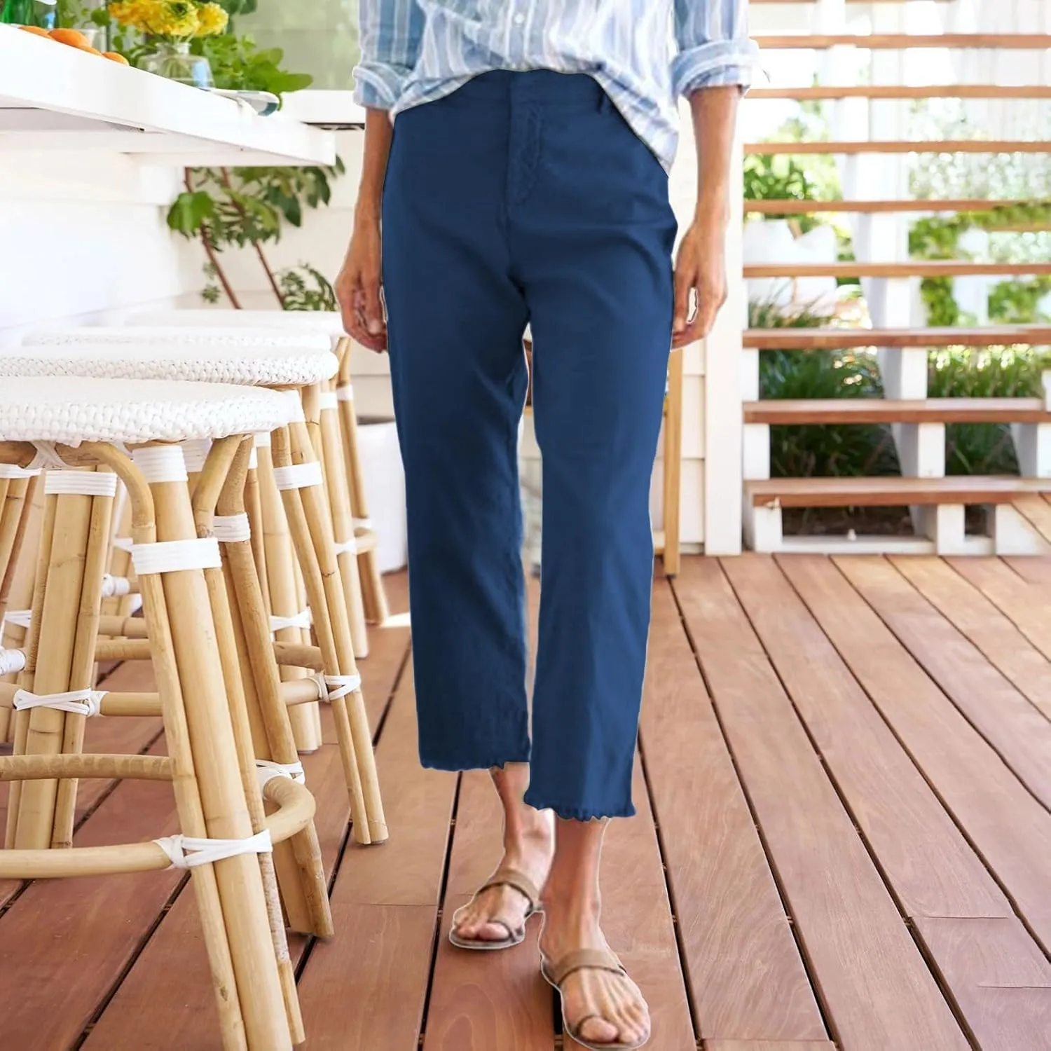 Capri Pants for Women Wide Leg Cropped Pants Casual Summer Relaxed Fit Knit Waist Cropped Pant Hiking Capris