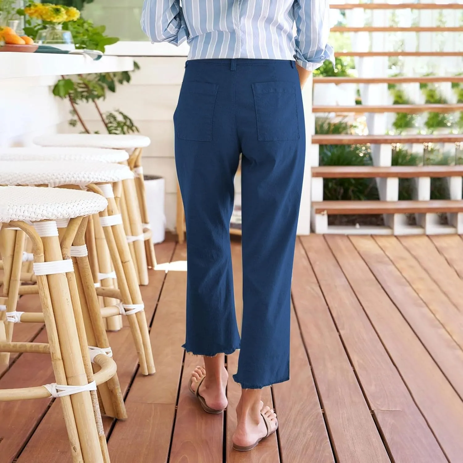 Capri Pants for Women Wide Leg Cropped Pants Casual Summer Relaxed Fit Knit Waist Cropped Pant Hiking Capris