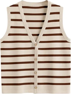 Cardigan Vests For Women Striped Spring Sweater Vest Cropped Trendy Sleeveless V Neck Tank Tops Casual Summer Outfits