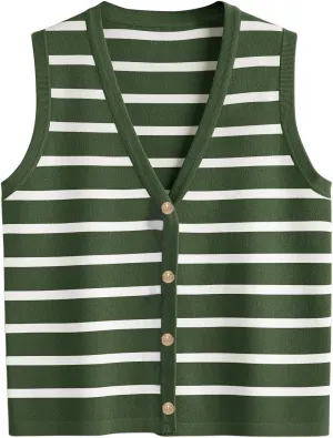 Cardigan Vests For Women Striped Spring Sweater Vest Cropped Trendy Sleeveless V Neck Tank Tops Casual Summer Outfits