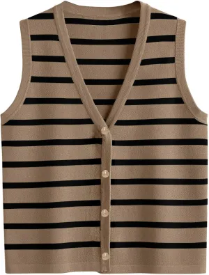 Cardigan Vests For Women Striped Spring Sweater Vest Cropped Trendy Sleeveless V Neck Tank Tops Casual Summer Outfits
