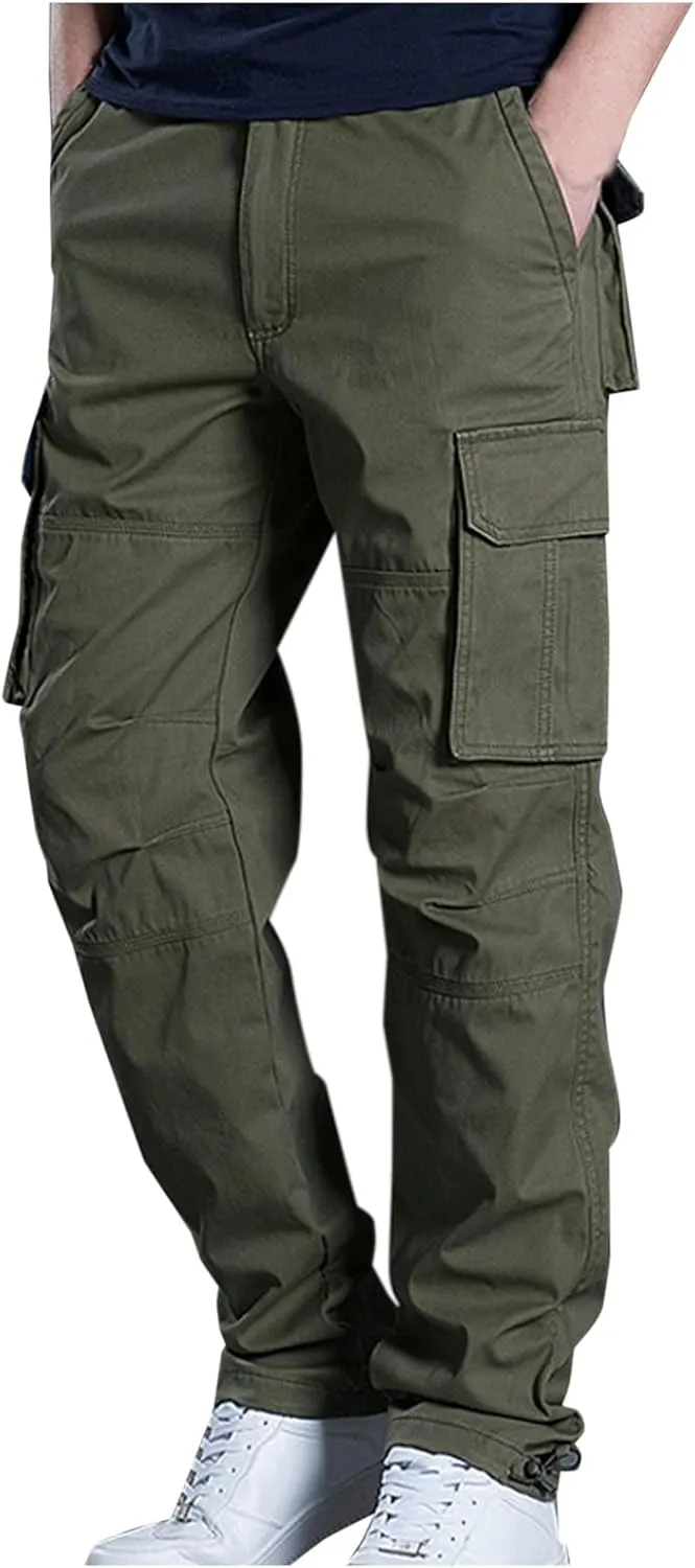 Cargo Pants for Men Big and Tall Relaxed Fit Cotton Work Pant Casual Business Outdoor Golf Trouser with Multi Pocket