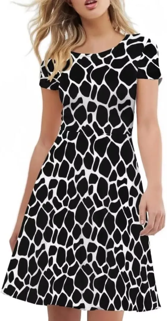 Casual Summer Beach Dresses for Women Short Sleeve Crew Neck Flowy Swing Elegant A-Line Dress