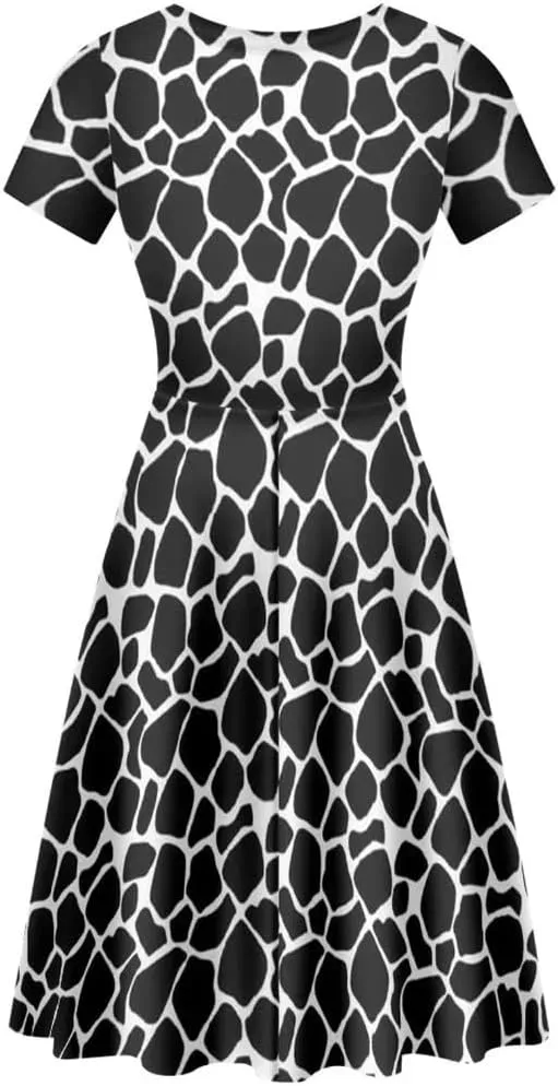 Casual Summer Beach Dresses for Women Short Sleeve Crew Neck Flowy Swing Elegant A-Line Dress