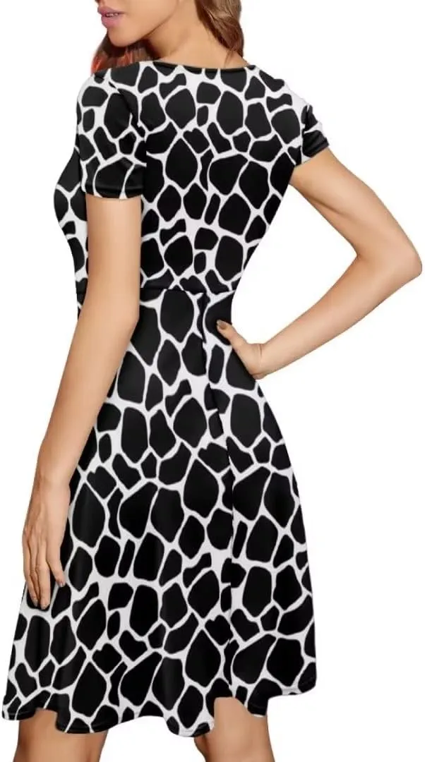 Casual Summer Beach Dresses for Women Short Sleeve Crew Neck Flowy Swing Elegant A-Line Dress
