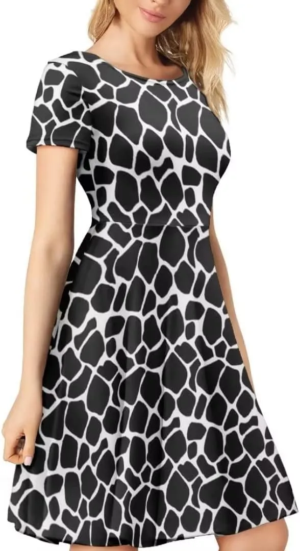 Casual Summer Beach Dresses for Women Short Sleeve Crew Neck Flowy Swing Elegant A-Line Dress