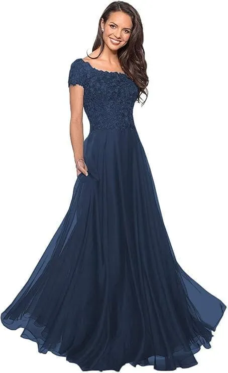 Chiffon Mother of The Bride Dresses Lace Appliques Prom Dresses 2025 A Line Elegant Formal Evening Gowns ACE165
