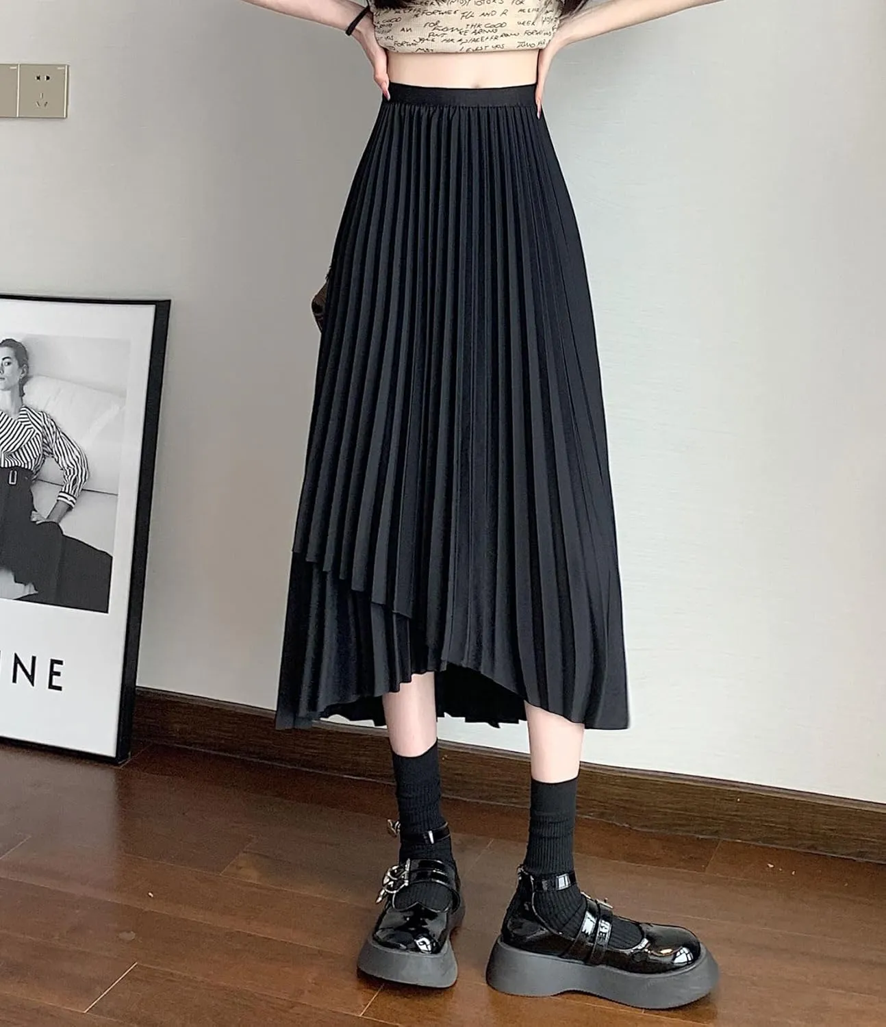 chouyatou Women's Asymmetrical Tulip Hem Party Dress Irregular Flowy Swing Accordion Pleated Midi Long Skirt