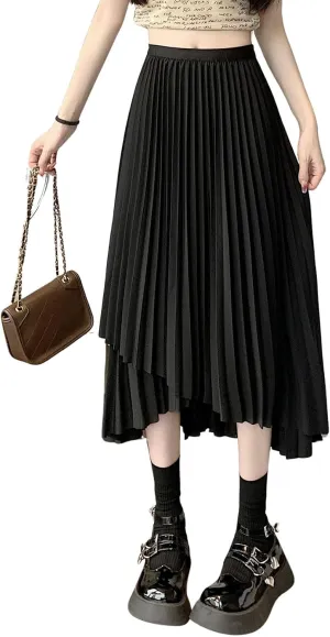 chouyatou Women's Asymmetrical Tulip Hem Party Dress Irregular Flowy Swing Accordion Pleated Midi Long Skirt