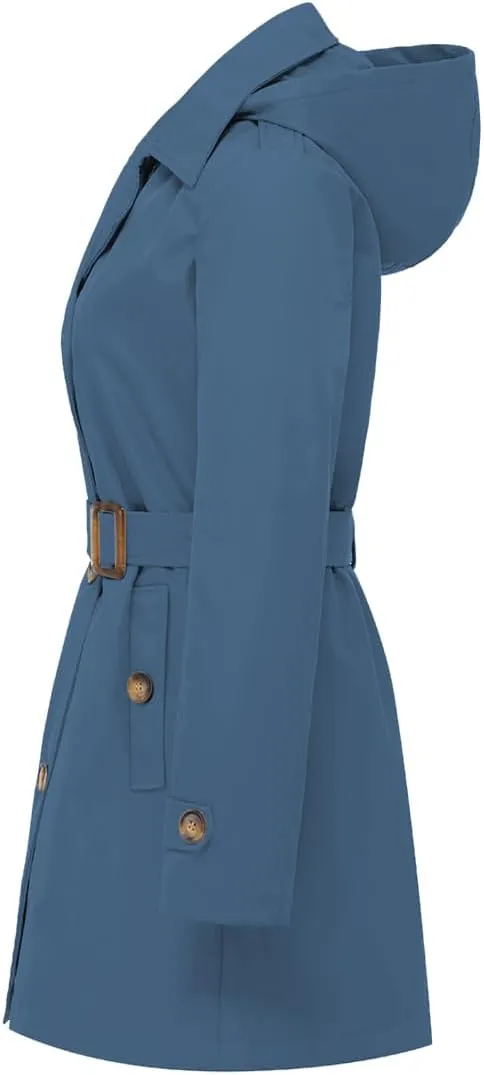 Chrisuno Women's Double Breasted Trench Coats Mid-Length Belted Overcoat Long Dress Jacket with Detachable Hood