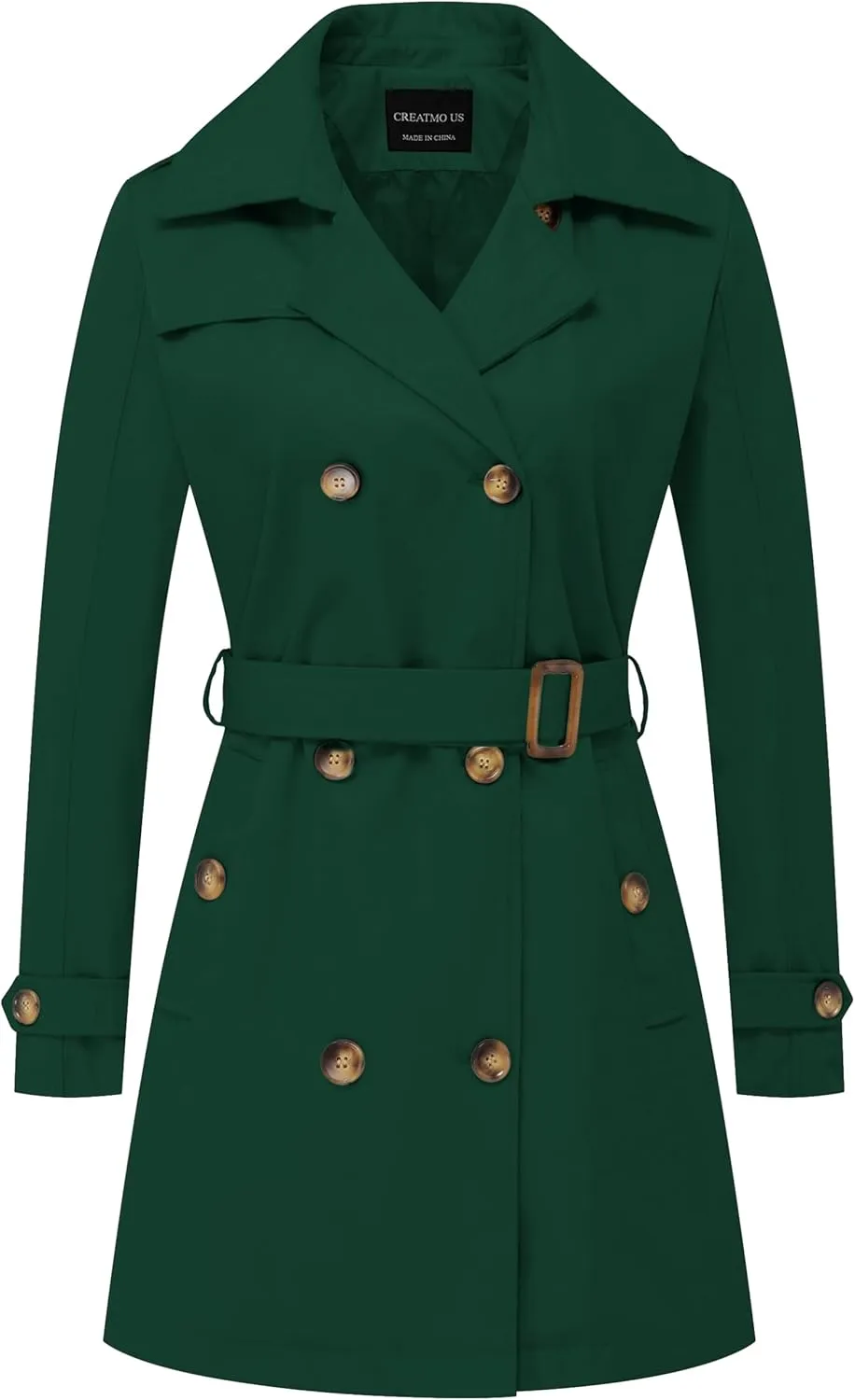 Chrisuno Women's Double Breasted Trench Coats Mid-Length Belted Overcoat Long Dress Jacket with Detachable Hood