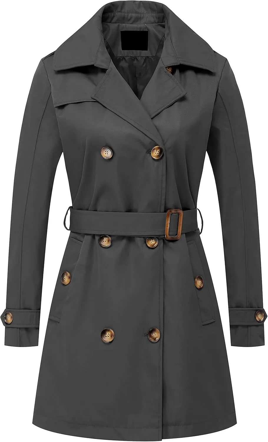 Chrisuno Women's Double Breasted Trench Coats Mid-Length Belted Overcoat Long Dress Jacket with Detachable Hood