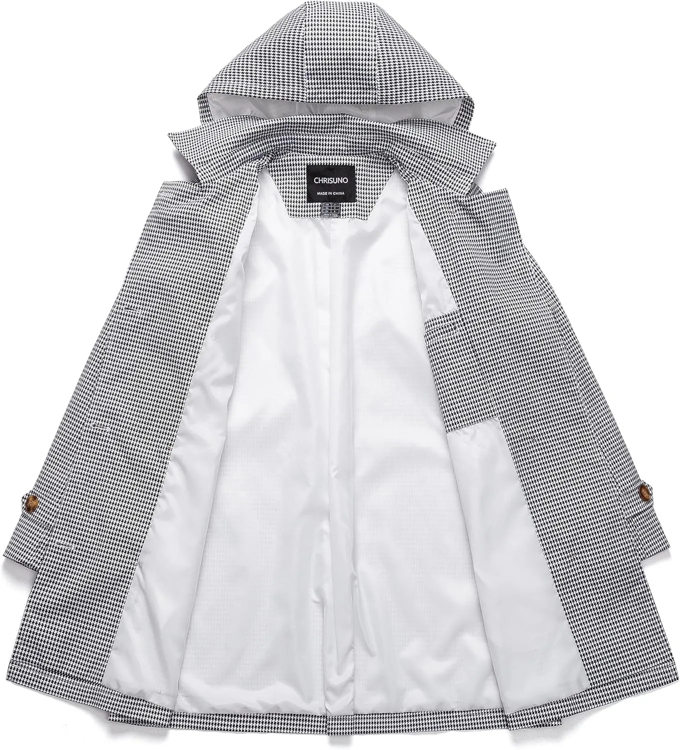Chrisuno Women's Double Breasted Trench Coats Mid-Length Belted Overcoat Long Dress Jacket with Detachable Hood