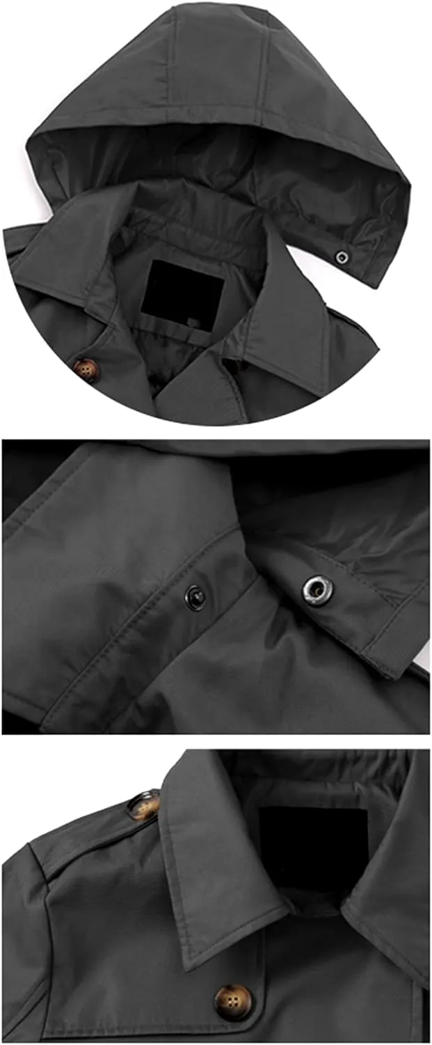 Chrisuno Women's Double Breasted Trench Coats Mid-Length Belted Overcoat Long Dress Jacket with Detachable Hood