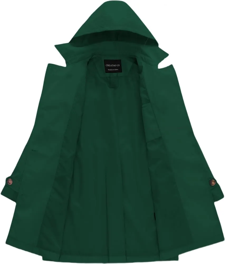 Chrisuno Women's Double Breasted Trench Coats Mid-Length Belted Overcoat Long Dress Jacket with Detachable Hood