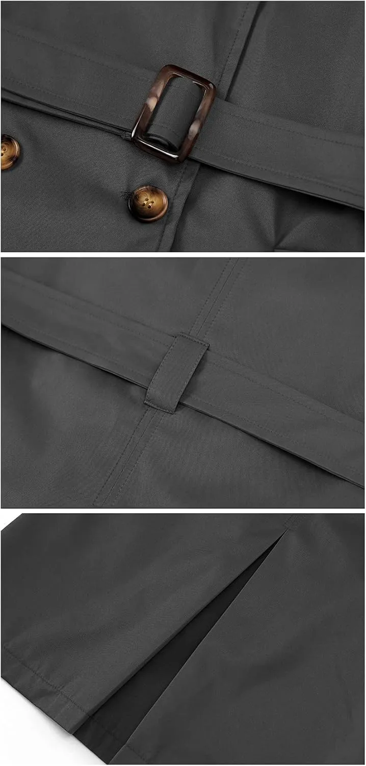 Chrisuno Women's Double Breasted Trench Coats Mid-Length Belted Overcoat Long Dress Jacket with Detachable Hood