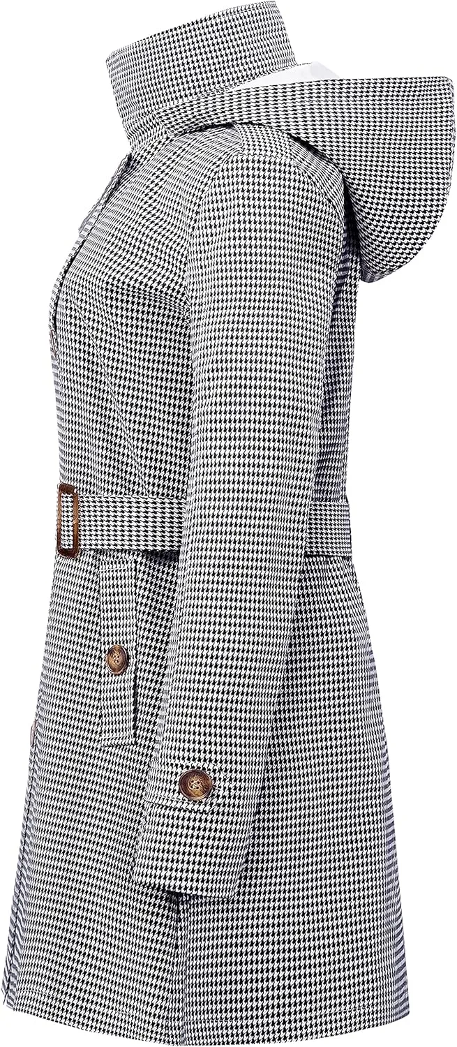 Chrisuno Women's Double Breasted Trench Coats Mid-Length Belted Overcoat Long Dress Jacket with Detachable Hood