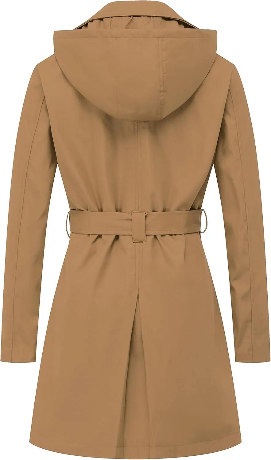 Chrisuno Women's Double Breasted Trench Coats Mid-Length Belted Overcoat Long Dress Jacket with Detachable Hood