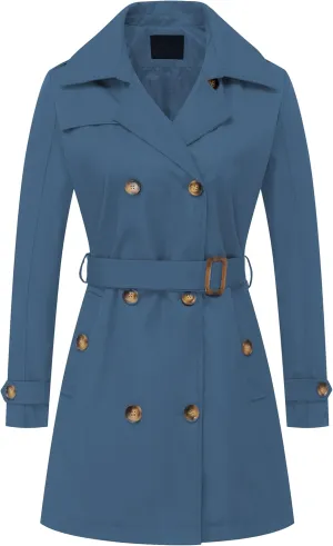 Chrisuno Women's Double Breasted Trench Coats Mid-Length Belted Overcoat Long Dress Jacket with Detachable Hood