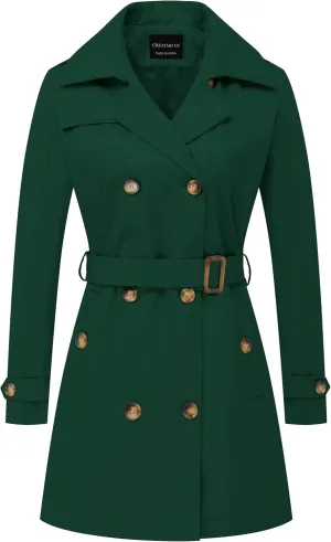 Chrisuno Women's Double Breasted Trench Coats Mid-Length Belted Overcoat Long Dress Jacket with Detachable Hood