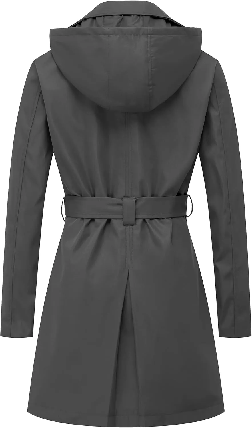 Chrisuno Women's Double Breasted Trench Coats Mid-Length Belted Overcoat Long Dress Jacket with Detachable Hood