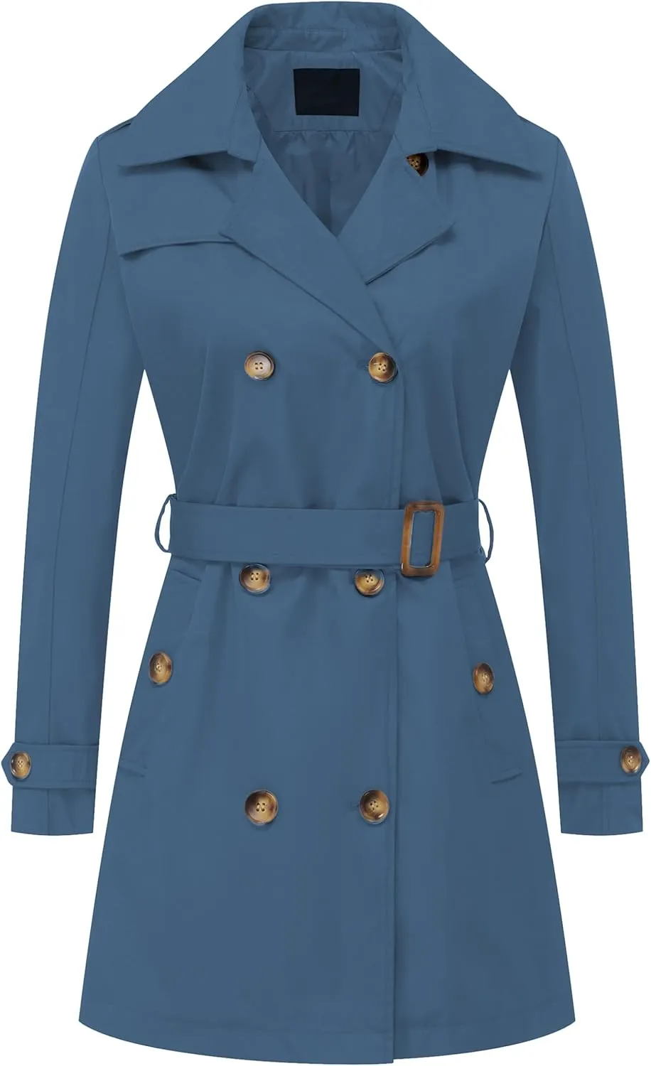 Chrisuno Women's Double Breasted Trench Coats Mid-Length Belted Overcoat Long Dress Jacket with Detachable Hood