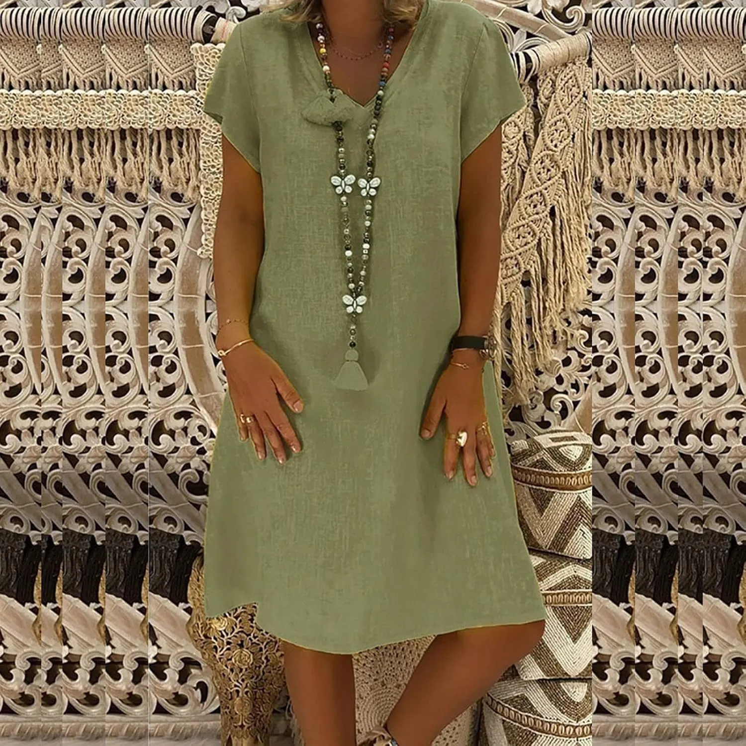 Cotton Dresses for Women 2025 Summer Short Sleeve Beach Vacation Outfits Elegant Flowy Loose Comfy Sundress