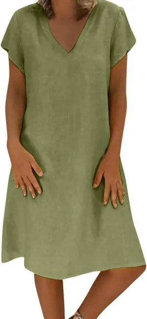 Cotton Dresses for Women 2025 Summer Short Sleeve Beach Vacation Outfits Elegant Flowy Loose Comfy Sundress