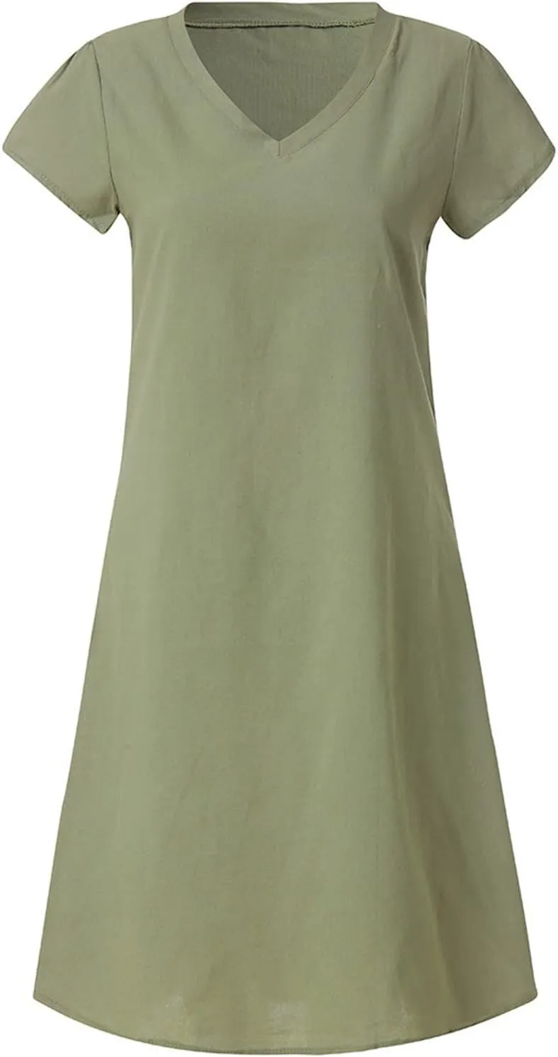 Cotton Dresses for Women 2025 Summer Short Sleeve Beach Vacation Outfits Elegant Flowy Loose Comfy Sundress