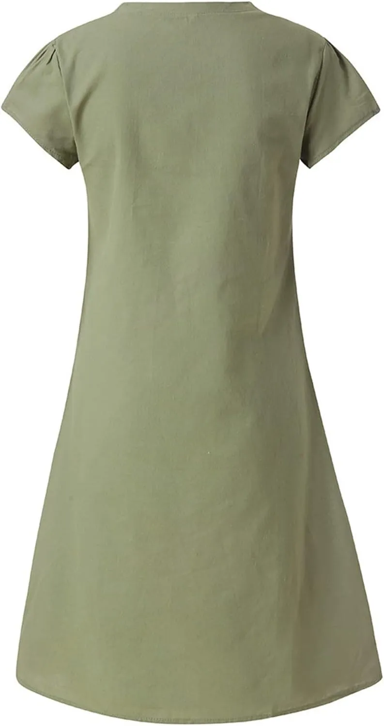 Cotton Dresses for Women 2025 Summer Short Sleeve Beach Vacation Outfits Elegant Flowy Loose Comfy Sundress