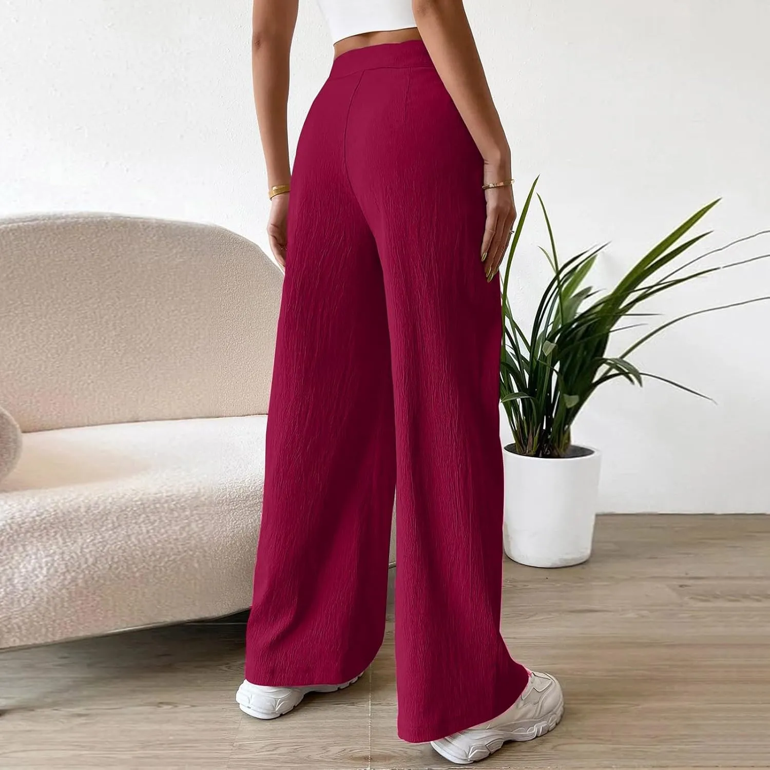 Cotton Linen Pants for Womens 2025 Summer Drawstring High Waist Wide Leg Soft Loose Fit Trousers with Pockets