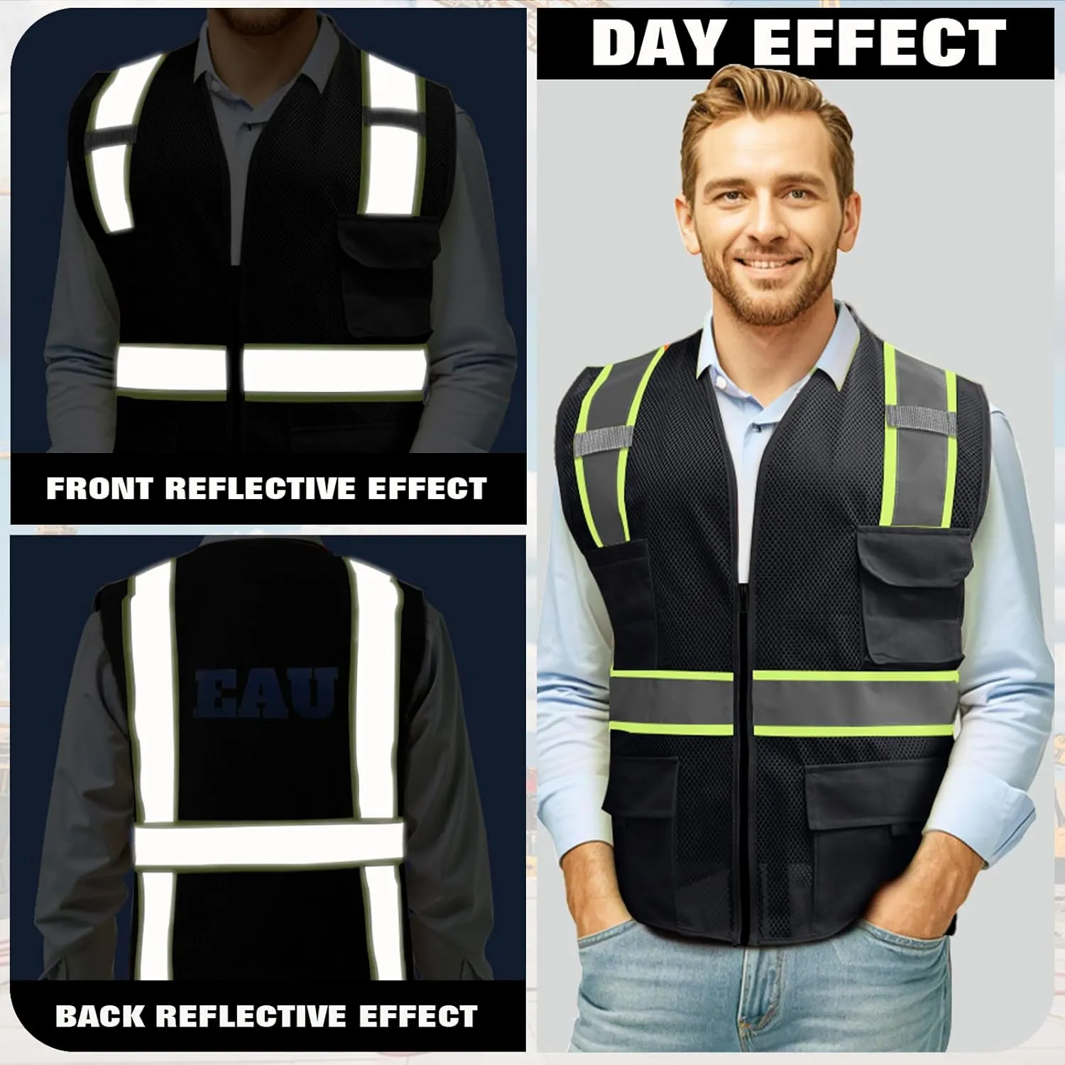 Custom Logo Safety Vest(S,M,L,XL,2XL,3XL,4XL) High Visibility Reflective Safety Vests Class 2