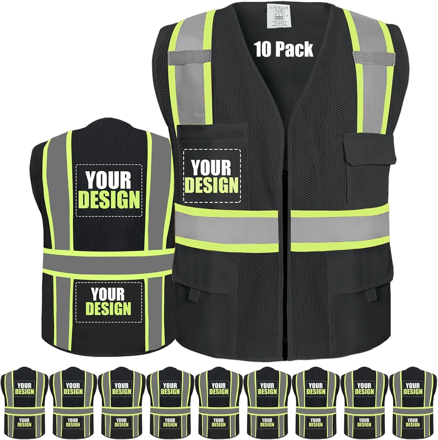 Custom Logo Safety Vest(S,M,L,XL,2XL,3XL,4XL) High Visibility Reflective Safety Vests Class 2