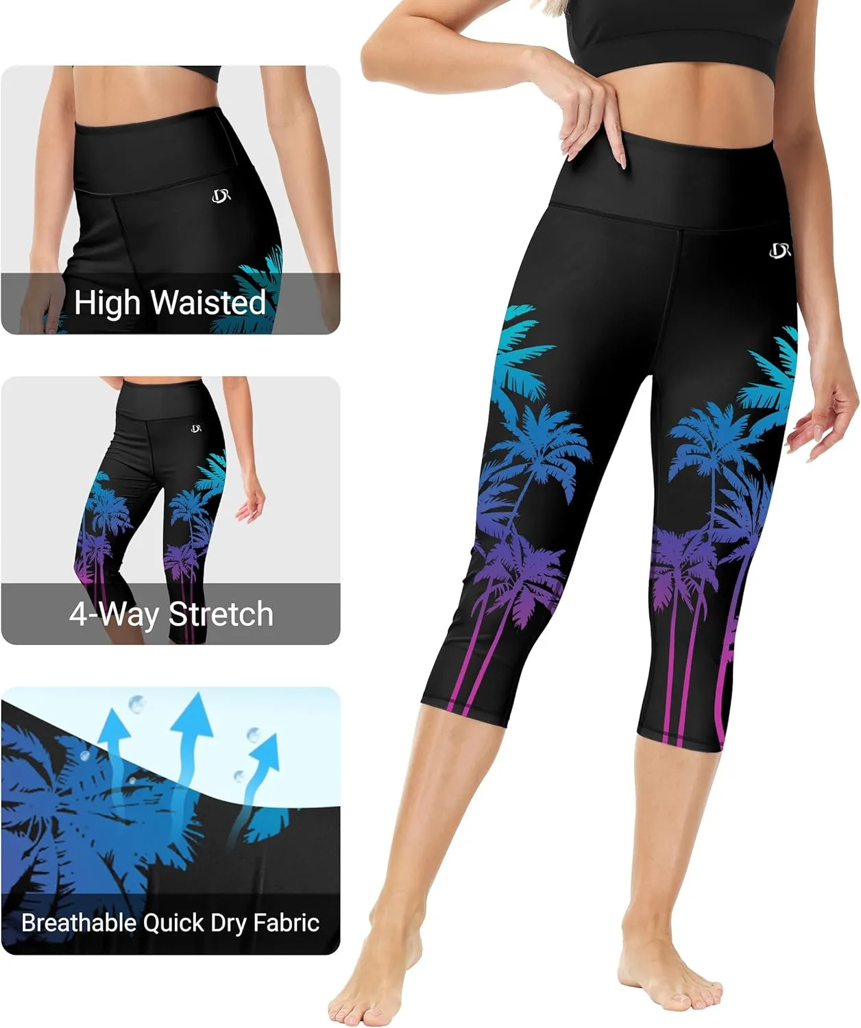 Deerose Women Swim Capris High Waisted Sun Protection UPF 50  Swimming Pants