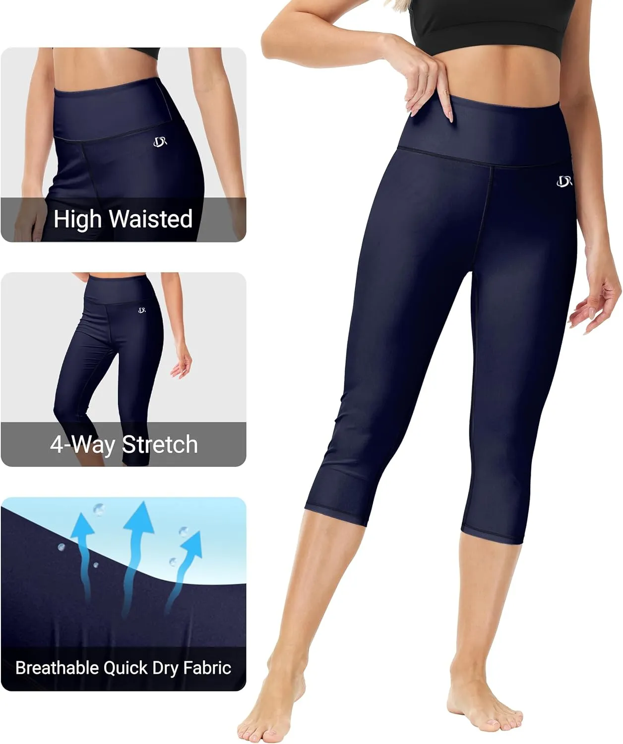 Deerose Women Swim Capris High Waisted Sun Protection UPF 50  Swimming Pants