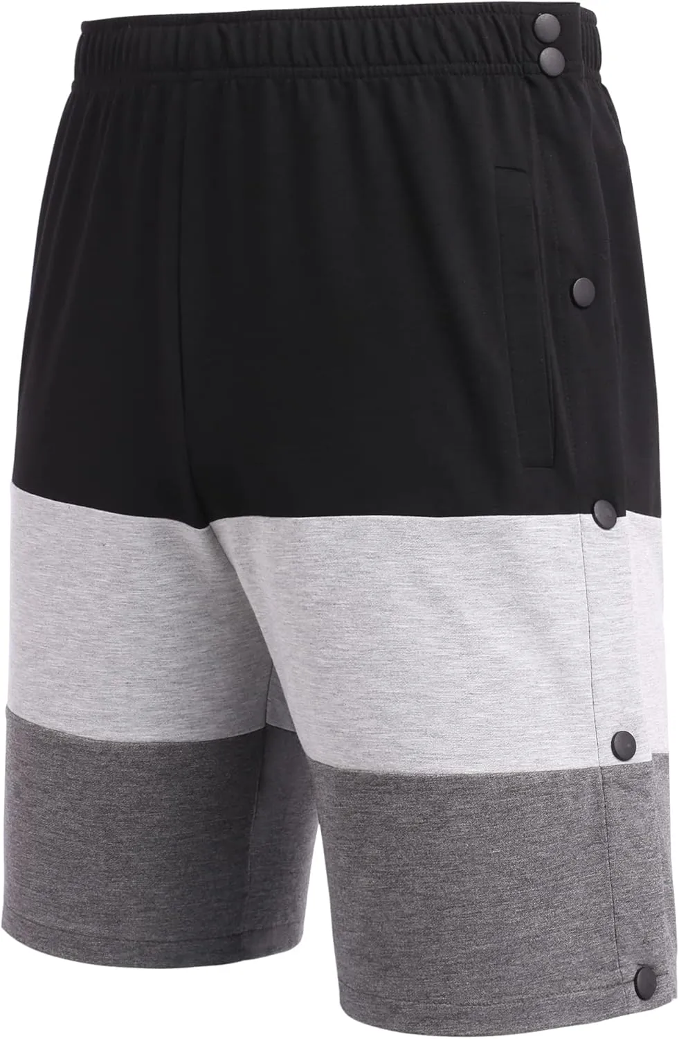 Deyeek Mens Tear Away Shorts Post Surgery Recovery Side Snap Shorts Color Block Cotton Break Away Pants with Pockets