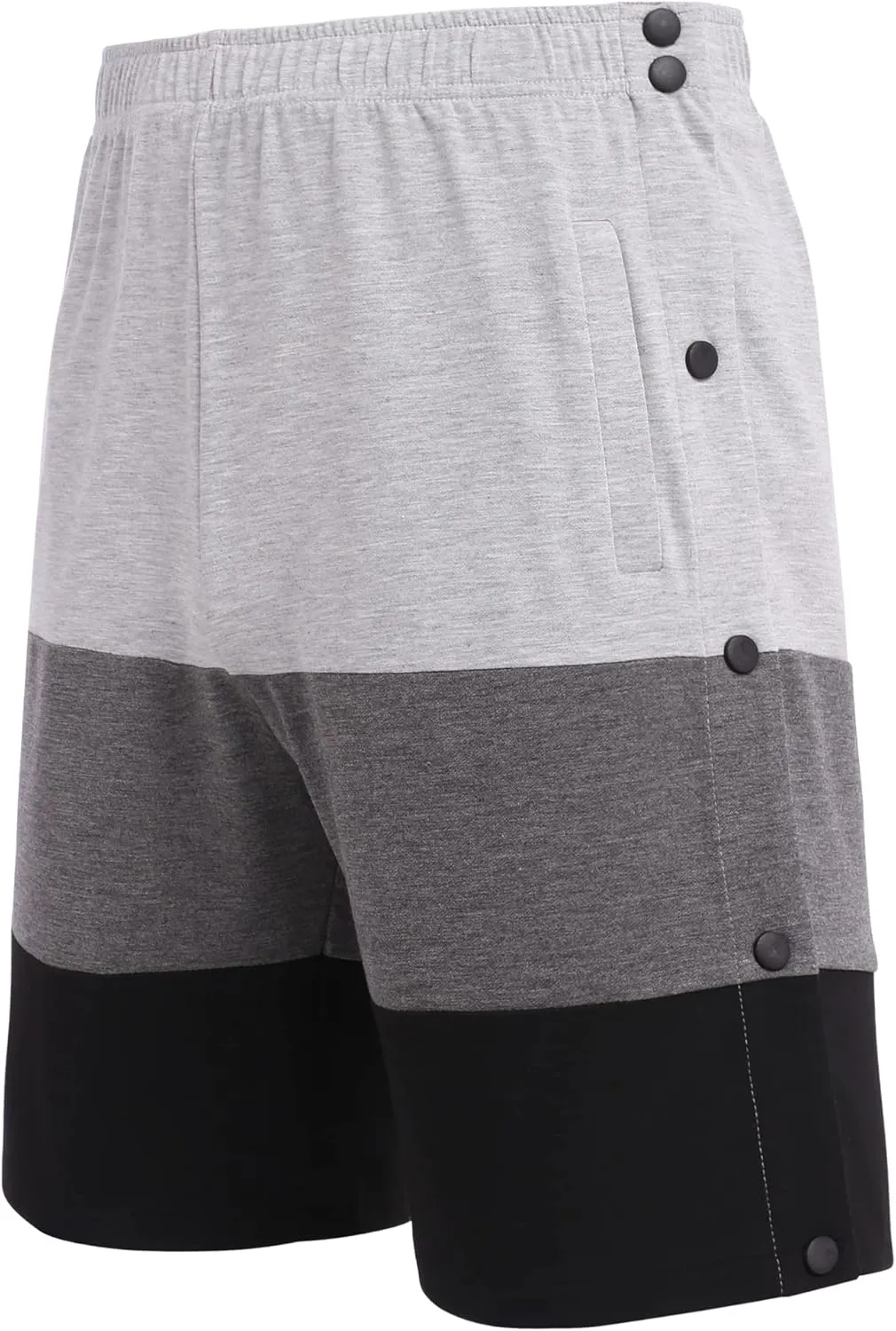 Deyeek Mens Tear Away Shorts Post Surgery Recovery Side Snap Shorts Color Block Cotton Break Away Pants with Pockets