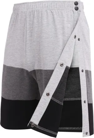 Deyeek Mens Tear Away Shorts Post Surgery Recovery Side Snap Shorts Color Block Cotton Break Away Pants with Pockets