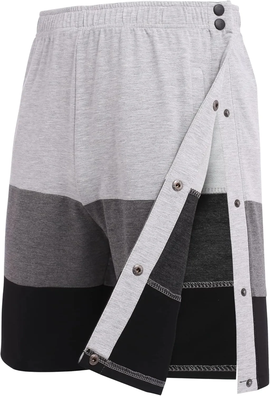 Deyeek Mens Tear Away Shorts Post Surgery Recovery Side Snap Shorts Color Block Cotton Break Away Pants with Pockets