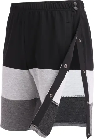 Deyeek Mens Tear Away Shorts Post Surgery Recovery Side Snap Shorts Color Block Cotton Break Away Pants with Pockets