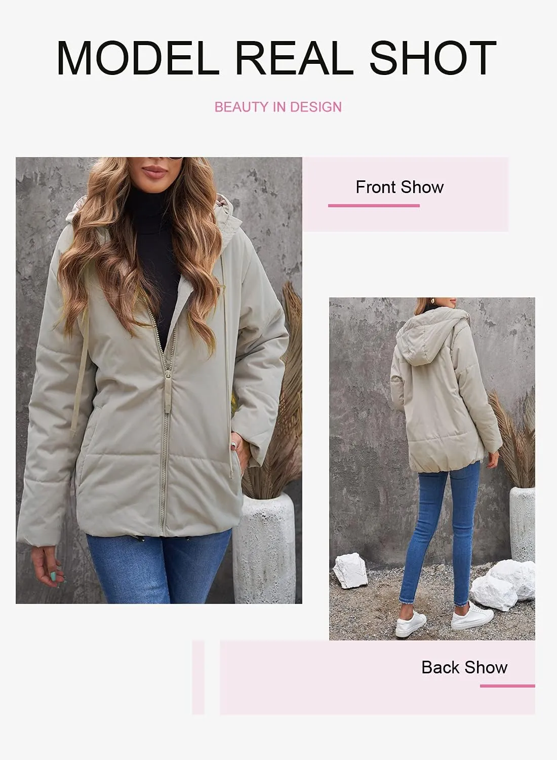Dokotoo Womens 2024 Winter Full Zipper Hooded Puffer Jacket Short Coat with Pockets
