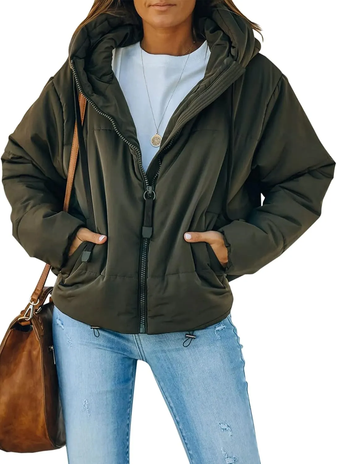 Dokotoo Womens 2024 Winter Full Zipper Hooded Puffer Jacket Short Coat with Pockets