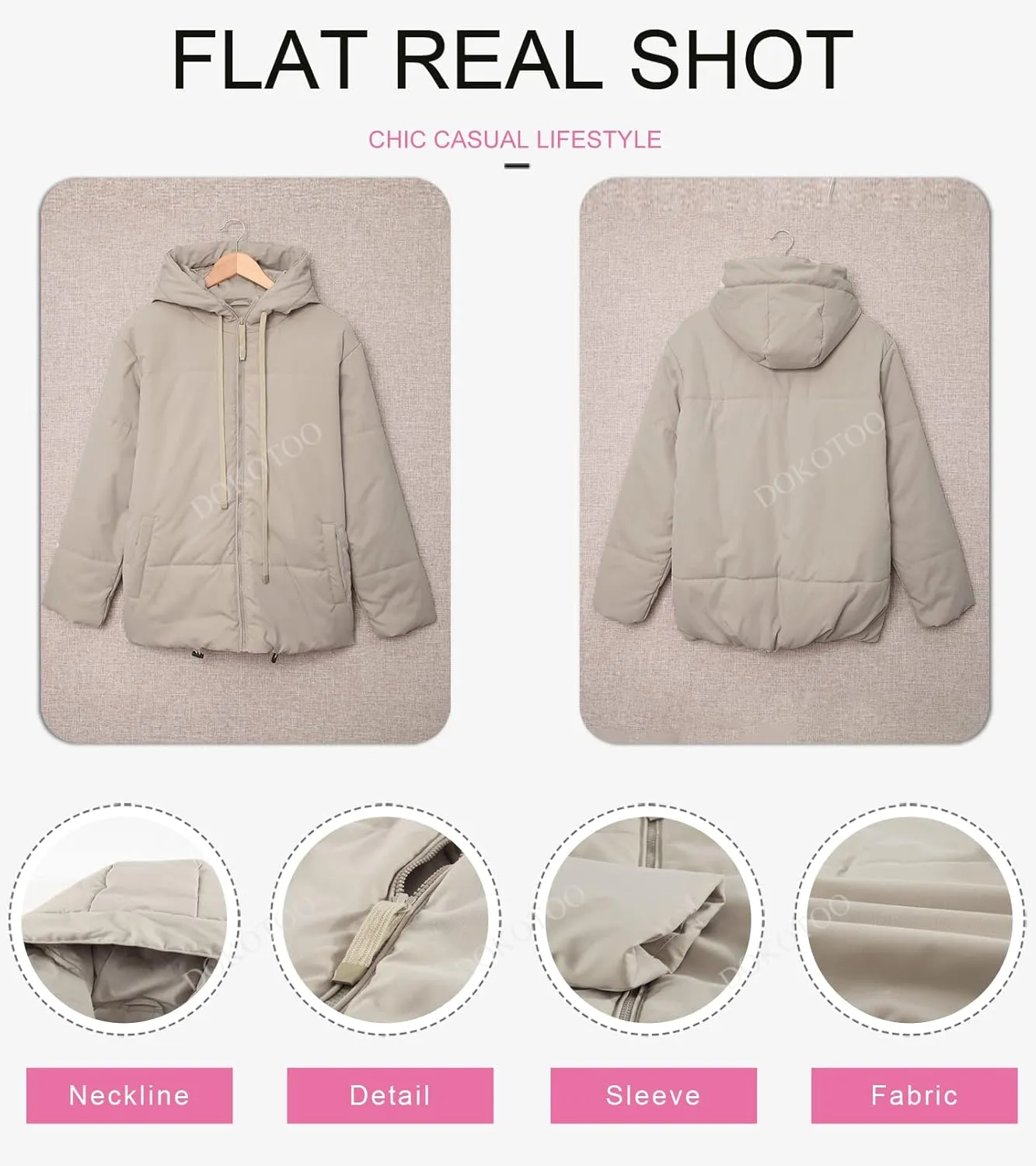 Dokotoo Womens 2024 Winter Full Zipper Hooded Puffer Jacket Short Coat with Pockets