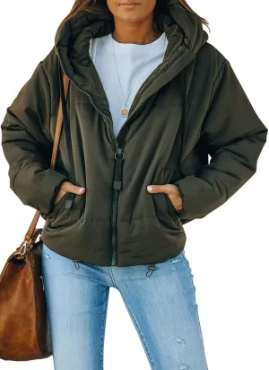 Dokotoo Womens 2024 Winter Full Zipper Hooded Puffer Jacket Short Coat with Pockets