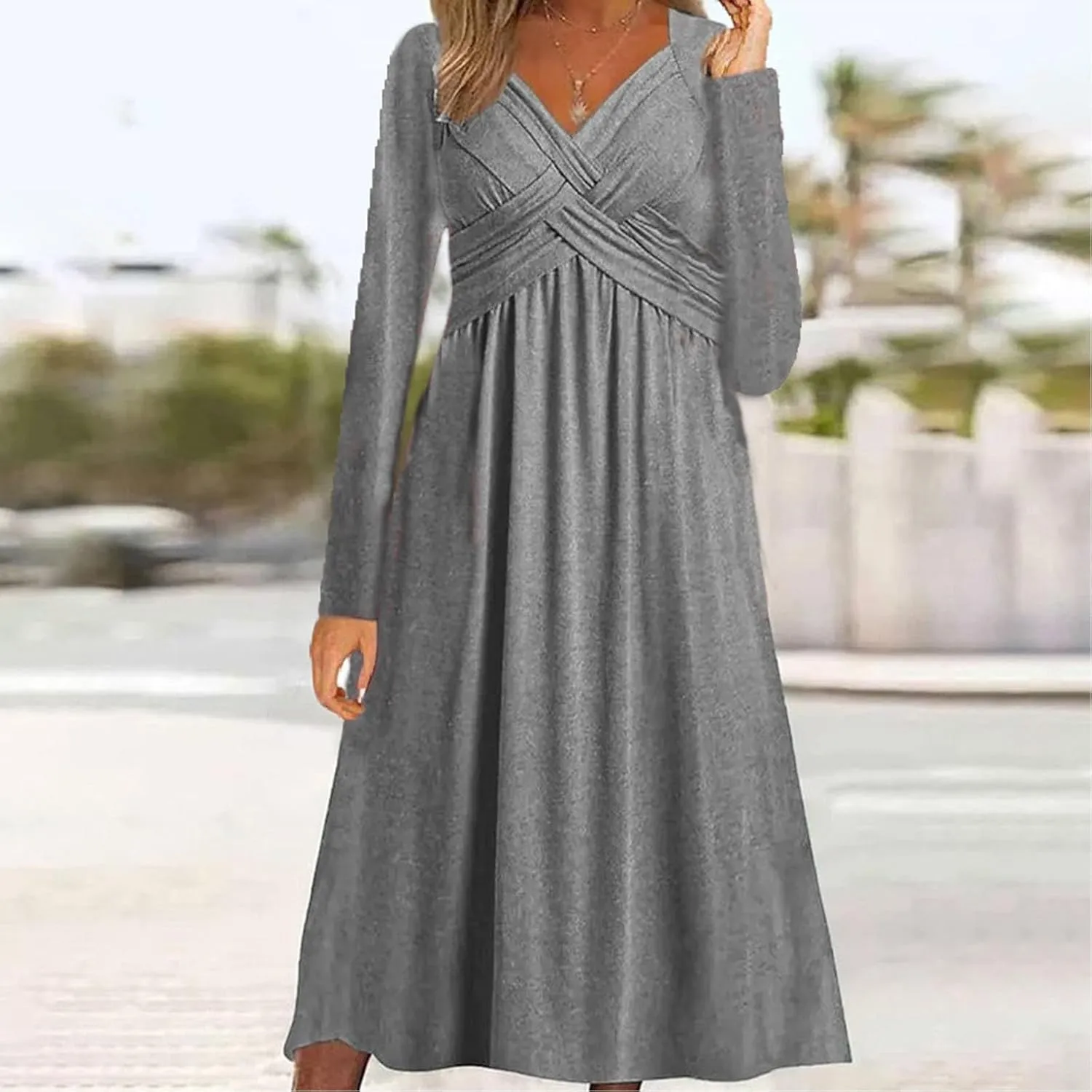 Dresses for Women Crisscross Twist Front V Neck Casual Short Sleeve Maxi Dress Pleated Beach Smocked Wedding Dress