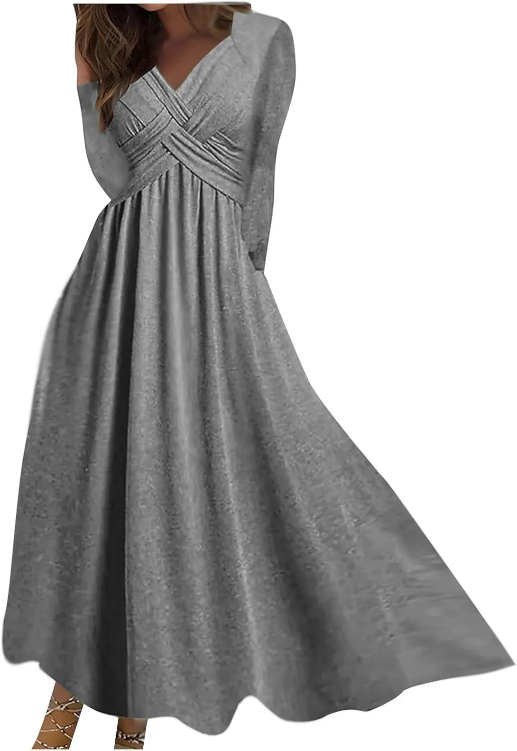 Dresses for Women Crisscross Twist Front V Neck Casual Short Sleeve Maxi Dress Pleated Beach Smocked Wedding Dress
