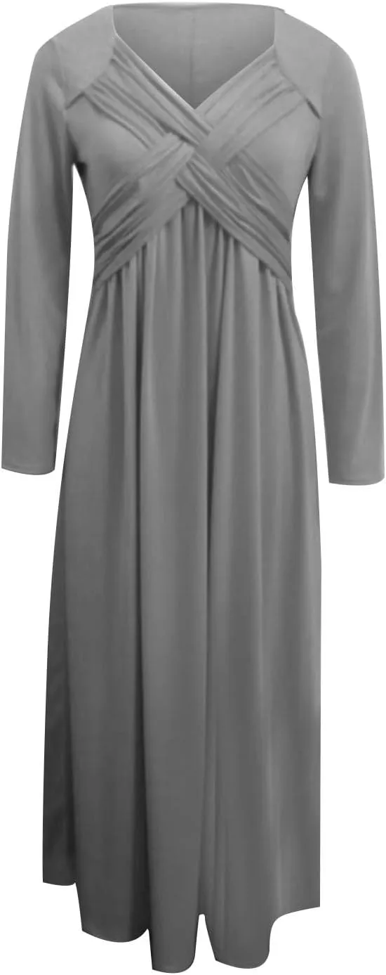 Dresses for Women Crisscross Twist Front V Neck Casual Short Sleeve Maxi Dress Pleated Beach Smocked Wedding Dress