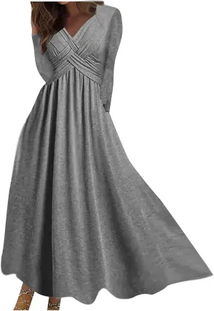 Dresses for Women Crisscross Twist Front V Neck Casual Short Sleeve Maxi Dress Pleated Beach Smocked Wedding Dress